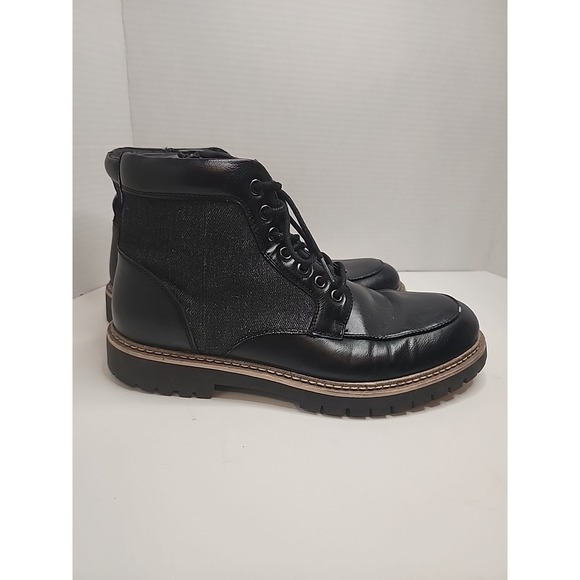 Steve Madden Leather Boots Mens Size 9 Black Casual Dress Combat Mixed Media - Picture 1 of 12